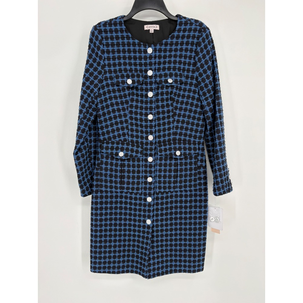 Nanette Lepore Dress Womens 6 Navy Black Tweed Plaid Metallic 5M4F14QM8